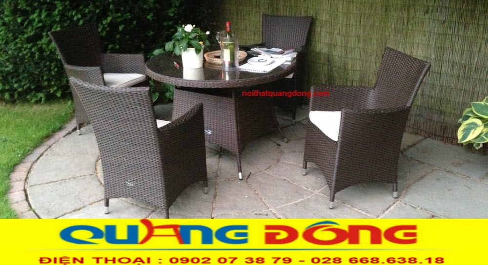 Bàn ghế giả mây QD-064|Bàn ghế cafe-khách sạn-resort Bàn ghế giả mây QD-064 màu đen mạnh mẽ, huyền bí, súc hút không gian dành cho cafe, khách sạn, resort.