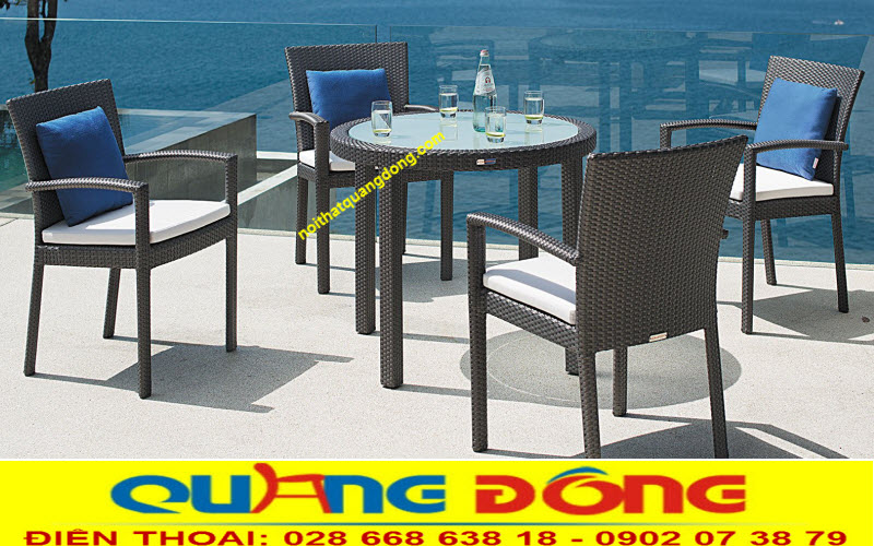 B&agrave;n ghế nhựa giả m&acirc;y QD-2040a, b&agrave;n ghế s&acirc;n vườn, ngo&agrave;i trời m&agrave;u n&acirc;u, đẹp độc đ&aacute;o.