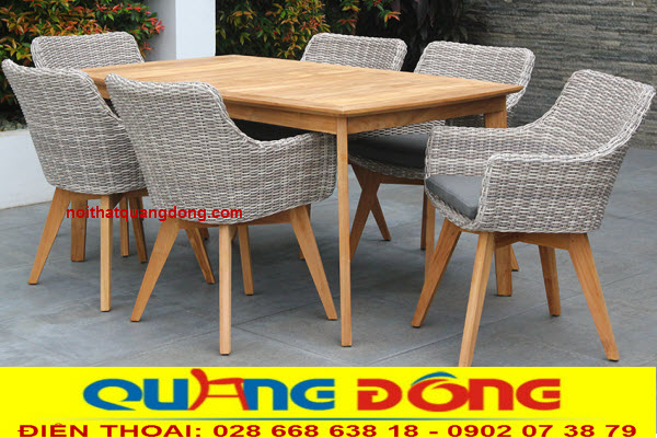 B&agrave;n ghế m&acirc;y nhựa sử dụng gỗ v&agrave; m&acirc;y nhựa phối hợp ăn &yacute;, chất lượng cao, m&agrave;u sắc mới lạ, đẹp.