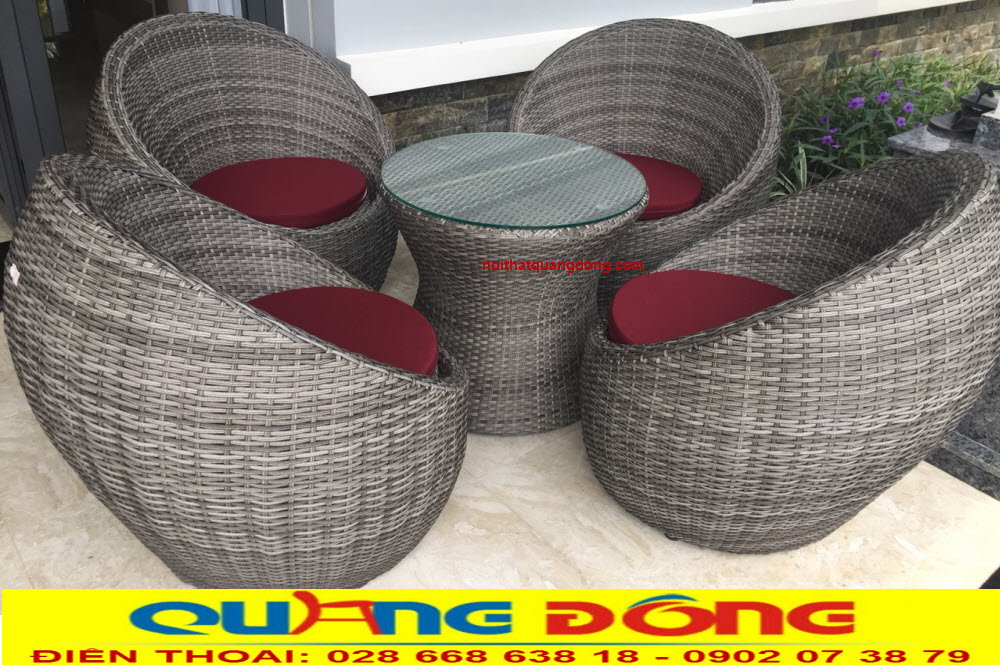 Bàn ghế giả mây QD-211 form tròn hình trứng ngộ nghĩnh, đáng yêu hình trứng, giá tốt