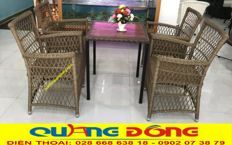 Bàn ghế mây nhựa cho quán cafe Mẫu bàn ghế nhựa giả mây chuyên dùng cho quán cafe, sản phẩm sản xuất tại Nội Thất Quang Đông
