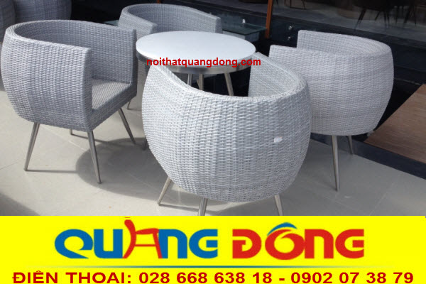 Bàn ghế giả mây QD-304|bàn ghế ngoài trời sang trọng Bàn ghế giả mây cao cấp khung inox 304, sợi nhựa giả mây kháng tia UV, tia cực tím