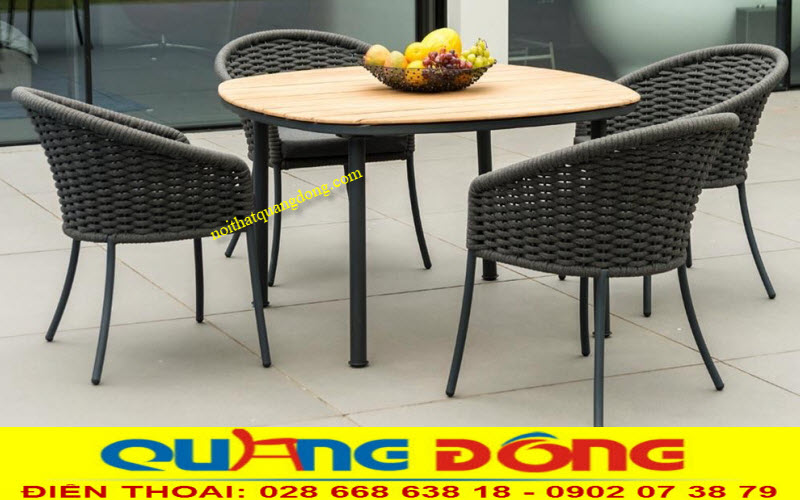Bàn ghế giả mây QD-312 đan dây dù cao cấp, kiểu dáng bàn ghế đẹp, màu sắc sơ