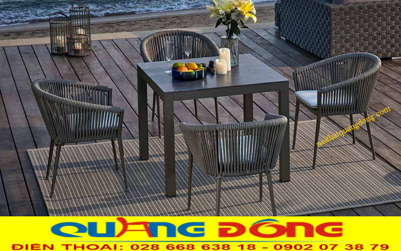Mẫu ghế ngoài trời giả mây cao cấp Bộ bàn ghế giả mây QD-330 đan sợi dây dù polythen cao cấp chịu mưa nắng