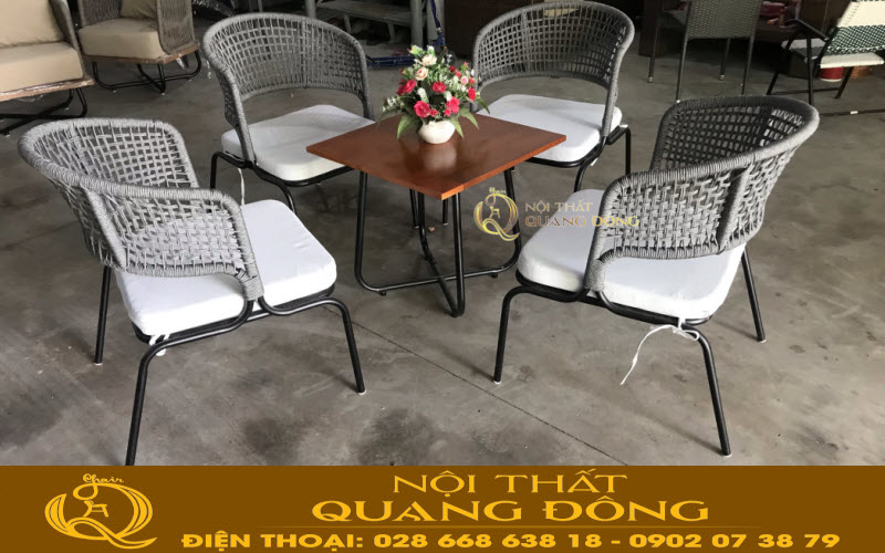 Ghế giả mây đan dây dù polythene Mẫu ghế giả mây đan sợi dây dù polythene tròn bản 6 ly, kết hợp kiểu đan kazo đẹp cho mọi góc nhìn