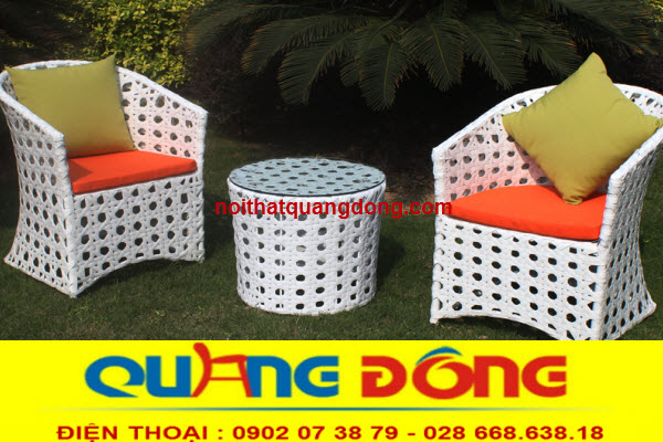 Bàn ghế nhựa giả mây QD-343|ghế mây nhựa cao cấp Bàn ghế nhựa giả mây QD-343 màu trắng, đan mắt cáo
