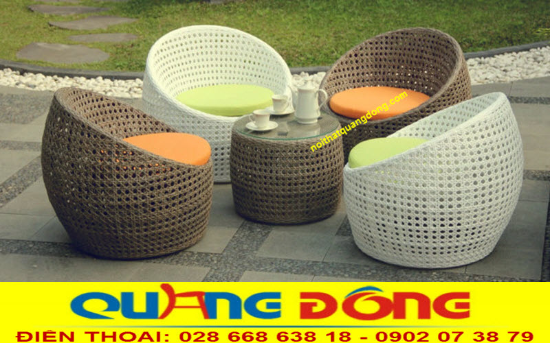 Bàn ghế cao cấp|Bàn ghế giả mây QD-346 Bàn ghế nhựa giả mây đan mắt cáo bền đẹp, chất lượng, ghế mây nhựa dạng trứng siêu đẹp