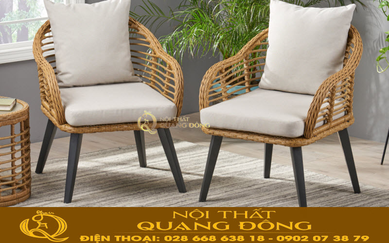 Ghế giả mây đan sợi tròn QD-350 Mẫu ghế giả mây đan sợi tròn bản lớn 8 ly siêu bền, chịu mưa nắng chuyên dùng cho sân vườn ngoài trời
