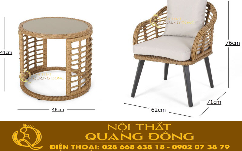 Kích thước tiêu chuẩn bộ bàn ghế giả mây QD-350 Hướng dẫn sản xuất bàn ghế giả mây QD-350