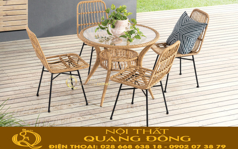 Ghế giả mây dùng cho sân vườn ngoài trời Bộ bàn ghế giả mây QD-357 thiết kế nhỏ gọn thanh mảnh, nhưng vô cùng chắc chắn, điểm nhấn đẹp cho mọi không gian