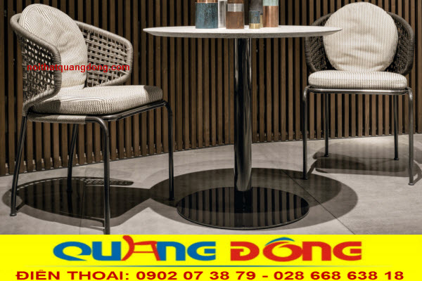 Bàn ghế giả mây QD-389|bàn ghế mây nhựa kết hợp inox Bàn ghế nhựa giả mâu QD-389 đan sợi nhựa giả mây kháng tia UV, tia cực tím, bền màu, nắng mưa.