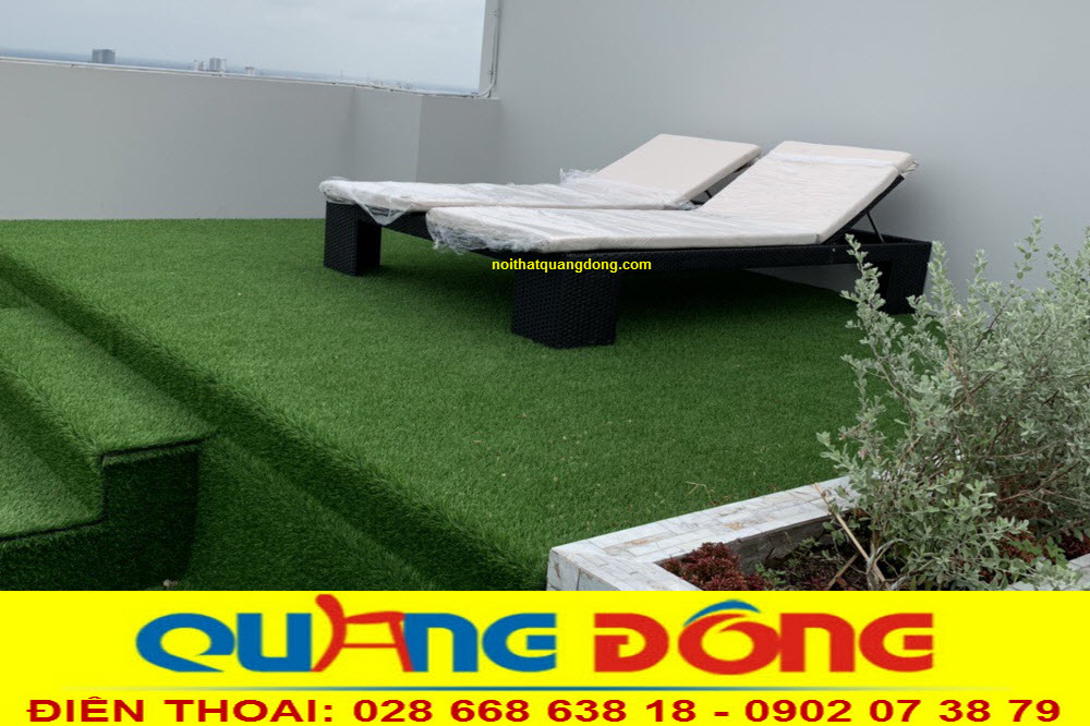 Ghế nằm hồ bơi mây nhựa QD-507|ghế thư giãn đôi Ghế năm hồ bơi đôi QD-507 đan mây nhựa màu đen, khung bằng thép sơn tĩnh điện chống gỉ sắt.