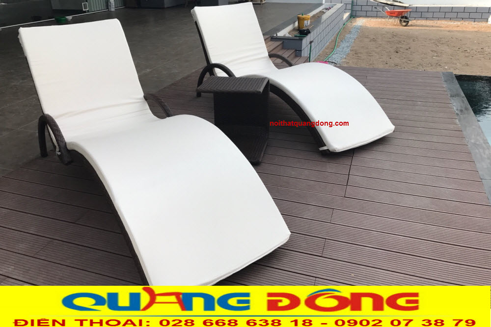 Ghế nằm hồ bơi QD-590 chất liệu nhựa giả mây cao cấp, khán tia UV, tia cực tím, bền màu nắng mưa.