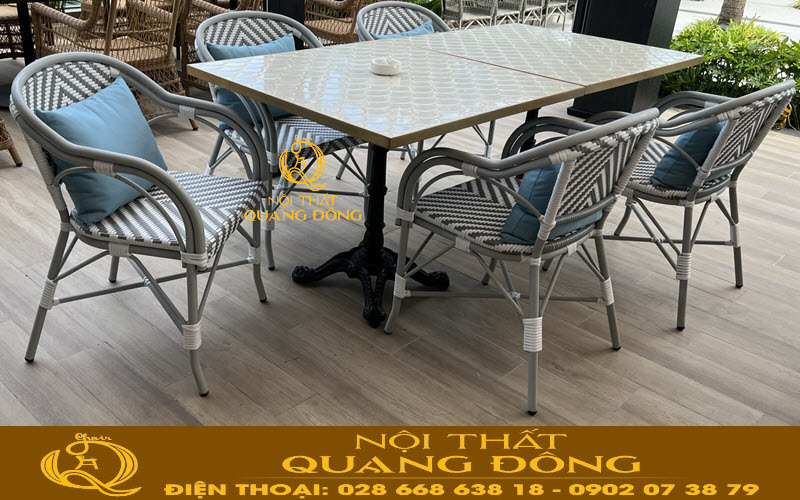 Bàn ghế giả mây QD-2086 sang trọng từ kiểu đan mắt cáo