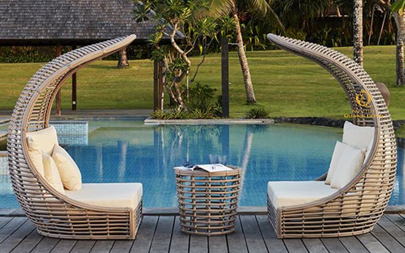 Bàn ghế giả mây QD - 2079 thiết kế độc đáo tạo điểm nhấn cho không gian nghỉ dưỡng