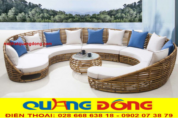Sofa giả m&acirc;y QD-662 c&oacute; thiết kế thanh tho&aacute;t , mới lạ với khung h&igrave;nh tr&ograve;n, đan sợi m&acirc;y nhựa bản to.
