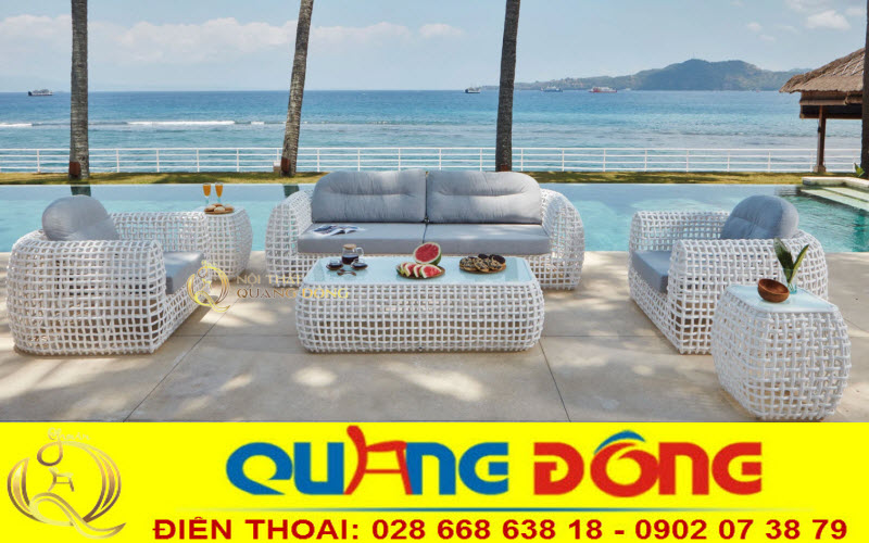 Bộ sofa ngoài trời đan sợi mây nhựa cao cấp QD-650 có hoạt chất kháng UV tia cực tím chịu mưa nắng