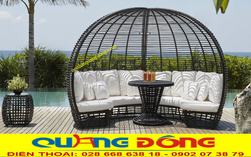 Mẫu sofa giả mây QD-655 thiết kế chuyên dùng cho sân vườn ngoài trời