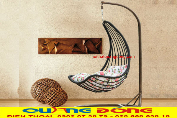 Xích đu giả mây|Ghế thư giãn nhà ở sân vườn Xích đu nhựa giả mây QD-400 màu đen., khung bằng thép sơn tĩnh điện, ghế móc treo thư gian nội ngoại thất nhà ở