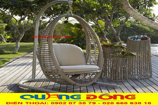Ghế xích đu sân vườn|Xích đu giả mây QD-420 Xích đu nhựa giả mây QD-420, đan sợi nhựa giả mây kiểu bán nguyệt, thiết kế đẹp, chất lượng, đan mây nhựa cao cấp